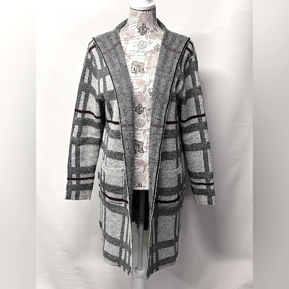 🛍️MONTEAU Black and‎ gray hooded duster cardigan size L.